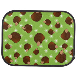 Hedgehog green flowers car floor mat