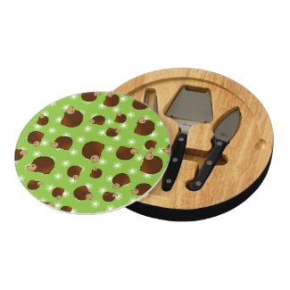 Hedgehog green flowers round cheese board