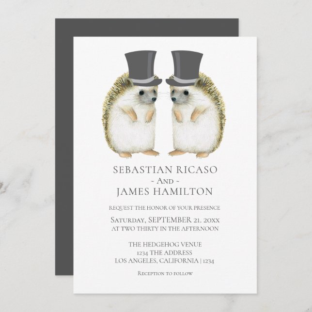 Hedgehog Grooms Gay Cute Wedding Personalized Invitation (Front/Back)
