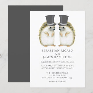 Hedgehog Grooms Gay Cute Wedding Personalized Invitation