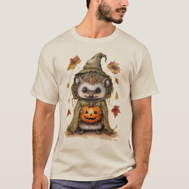 Hedgehog Halloween Fall  | Cute Pumpkin & Autumn L T-Shirt (Front)