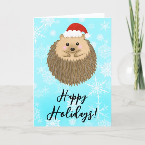 Hedgehog Happy Holidays Cute Animal Christmas Holiday Card