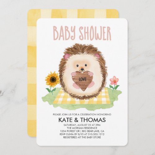 Hedgehog Heart Picnic Woodland Baby Shower Invitation