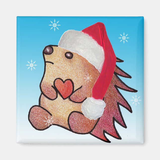 Hedgehog Hearts Santa Magnet (Front)