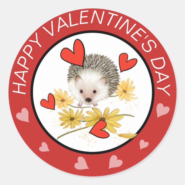 Hedgehog Hearts Valentines  stickers (Front)