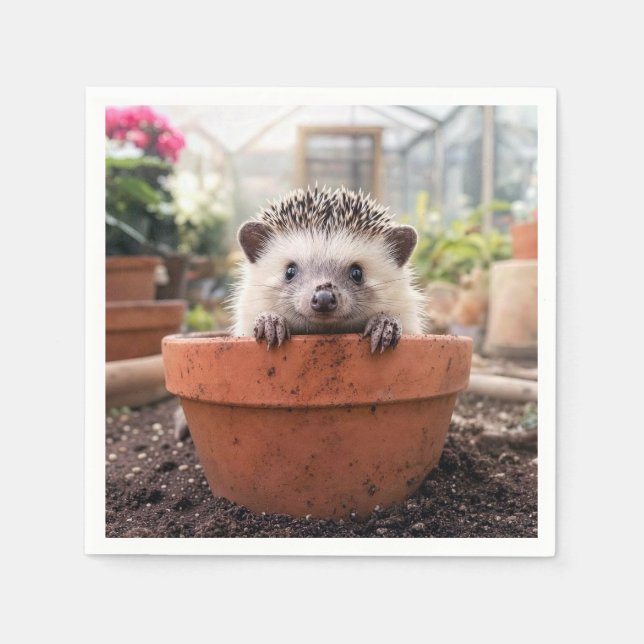 Hedgehog in a Clay Flower Pot Napkins (Front)
