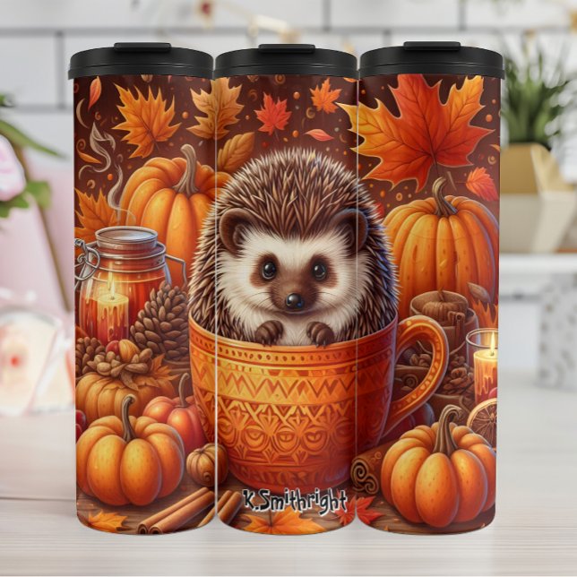 Hedgehog in a Fall Teacup Thermal Tumbler (Creator Uploaded)