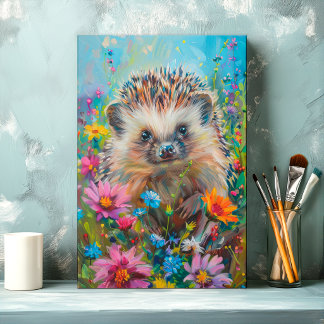 Hedgehog in Flower Field Canvas Print