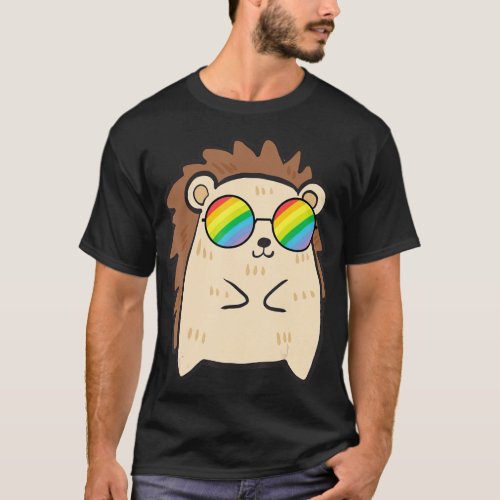 Hedgehog in Rainbow Sunglasses Gay Pride Cute T_Shirt