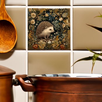 Hedgehog In The Forest William Morris Style Ceramic Tile by AntiqueImages at Zazzle