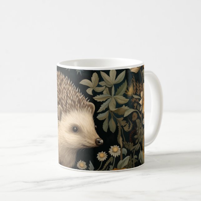 Hedgehog in the Forest William Morris style Coffee Mug (Front Right)