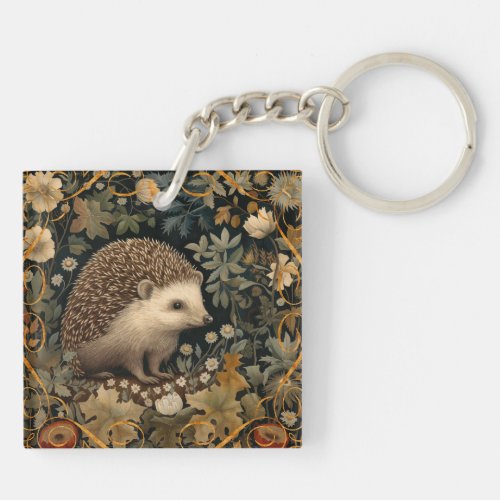 Hedgehog in the Forest William Morris style Keychain