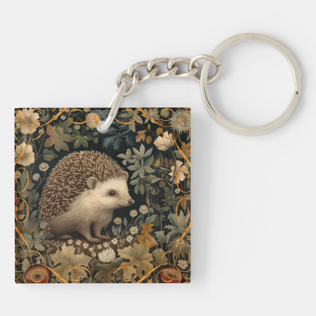Hedgehog in the Forest William Morris style Keychain (Back)