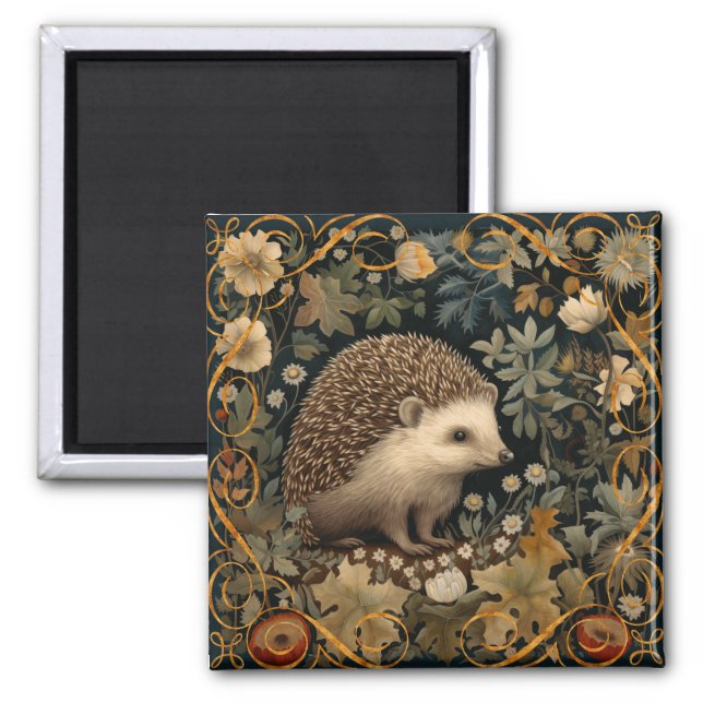 Hedgehog in the Forest William Morris style Magnet (Front)
