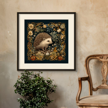 Hedgehog In The Forest William Morris Style Poster by AntiqueImages at Zazzle