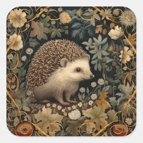 Hedgehog in the Forest William Morris style Square Sticker