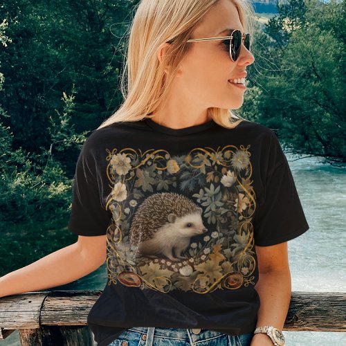 Hedgehog in the Forest William Morris style T_Shirt