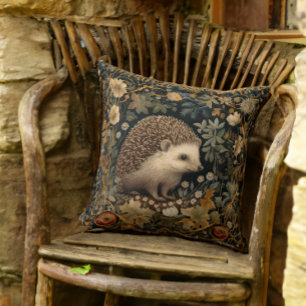 Hedgehog in the Forest William Morris style Throw Pillow