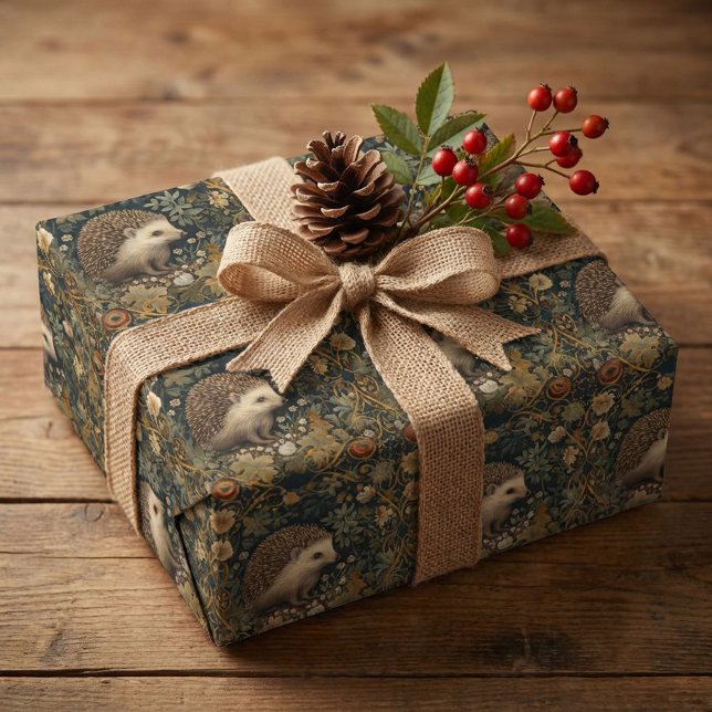 Hedgehog in the Forest William Morris style Wrapping Paper (Creator Uploaded)