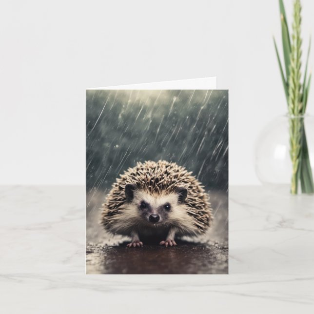 Hedgehog In The Rain Note Card (Front)