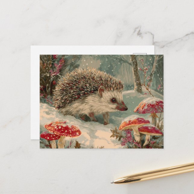 Hedgehog in the winter forest postcard (Front/Back In Situ)