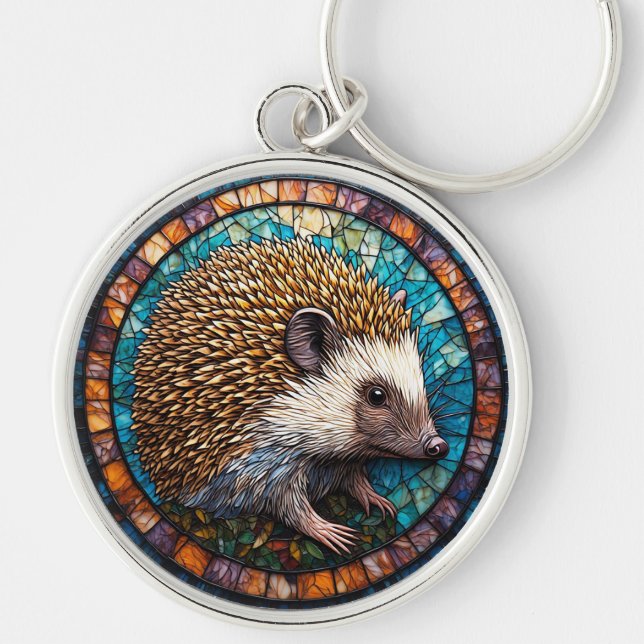 Hedgehog Intricate Stained Glass Art Keychain (Front)