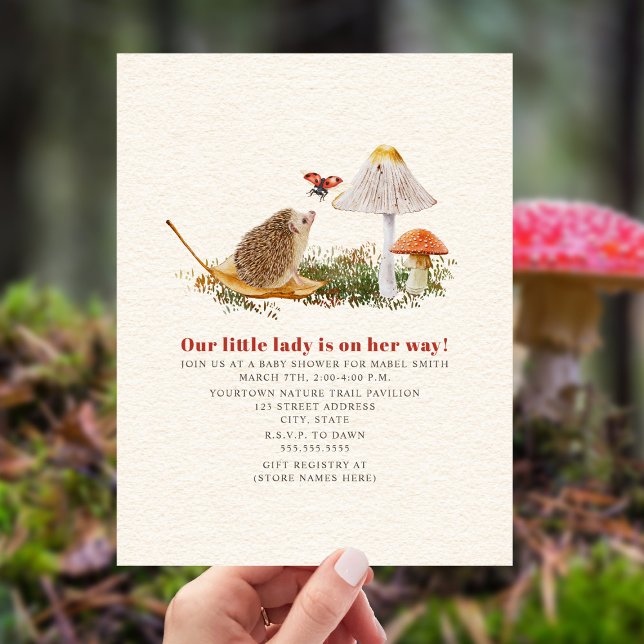Hedgehog Ladybug Mushroom Woodland Baby Shower Invitation (Creator Uploaded)