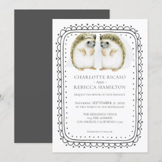 Hedgehog Lesbian Gay Brides Wedding Invitation