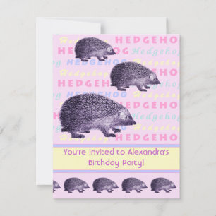 Hedgehog Little Girl's Birthday Party Invitation