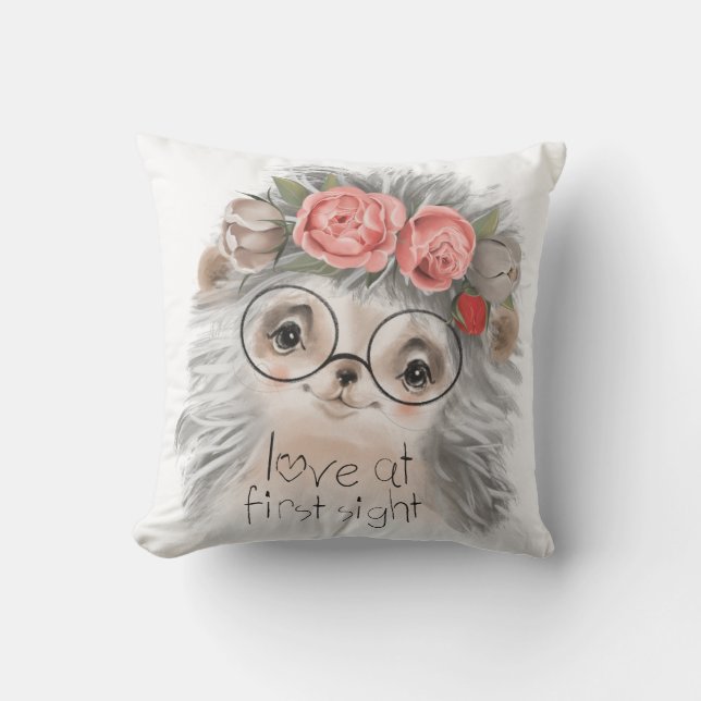 Hedgehog Love at First Sight  Throw Pillow (Front)