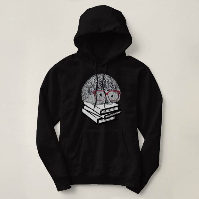 Hedgehog Love Books Glasses Lover Woman Nerd Gift  Hoodie (Design Front)