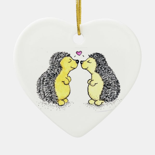 Hedgehog Love Ceramic Ornament (Front)