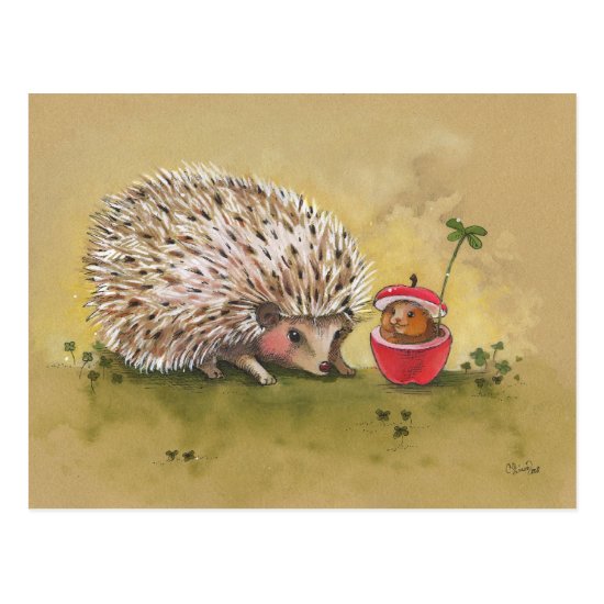 Hedgehog Lucky Clover Afternoon Postcard