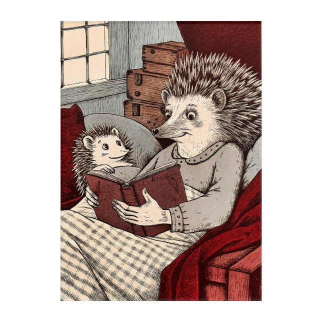 Hedgehog Mama reading acrylic wall panel Acrylic Print (Front)