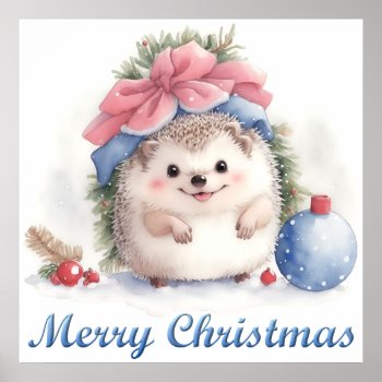 Hedgehog Merry Christmas Poster by ChristmasTimeByDarla at Zazzle