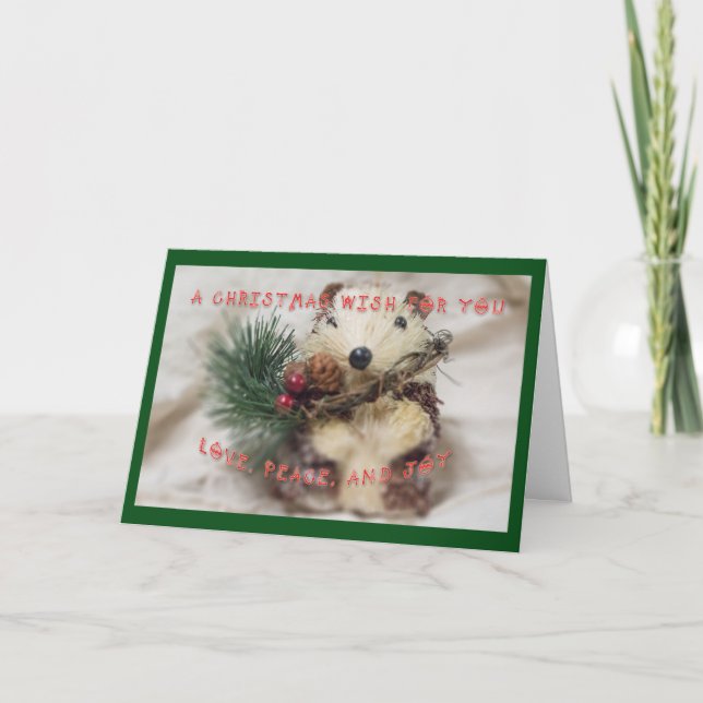 Hedgehog Merry Christmas Wish Greeting Card (Front)