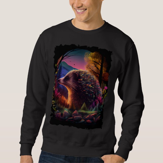 Hedgehog mountains sunset retro 70s vintage  1 sweatshirt (Front)