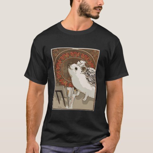 Hedgehog Mucha Style Art Nouveau Poster Art T_Shirt