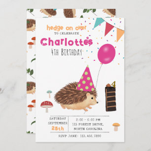 Hedgehog Mushroom Woodland Forest Balloon Birthday Invitation
