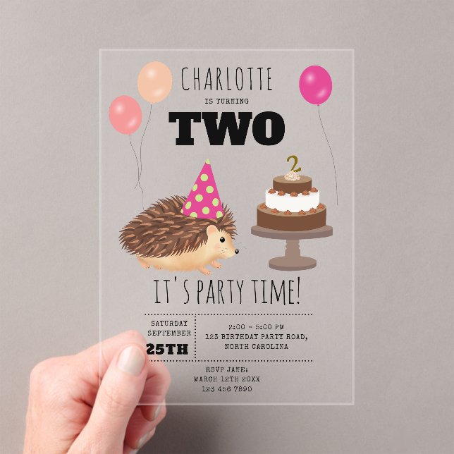 Hedgehog Mushroom Woodland Forest Funny Birthday Acrylic Invitations (Insitu (Handheld))