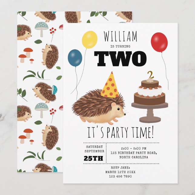 Hedgehog Mushroom Woodland Forest Funny Birthday Invitation (Front/Back)