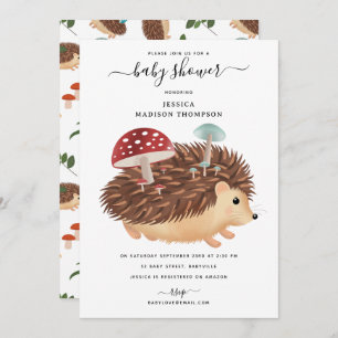 Hedgehog Mushroom Woodland Funny Baby Shower Invitation