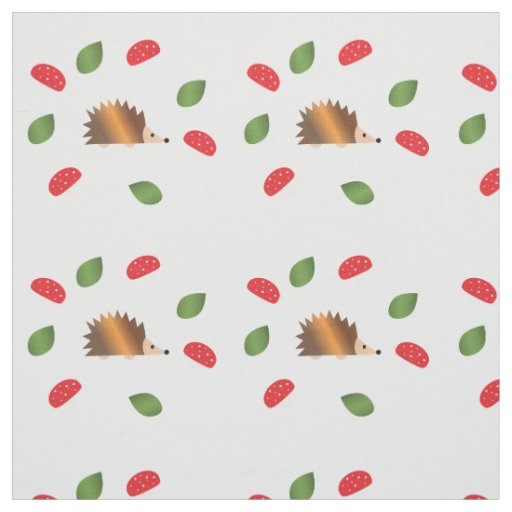 Hedgehog Mushrooms and Leaves Fabric