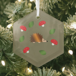 Hedgehog Mushrooms and Leaves Ornament