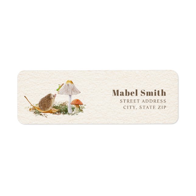 Hedgehog Mushrooms Baby Shower Label (Front)