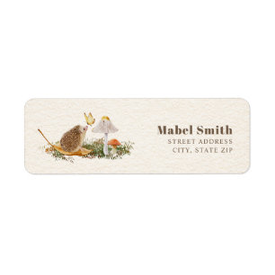 Hedgehog Mushrooms Butterfly Baby Shower Label