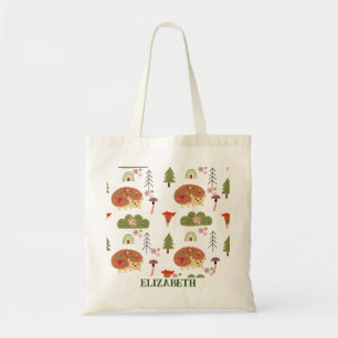 Hedgehog Nature Floral Rainbow Pattern Tote Bag
