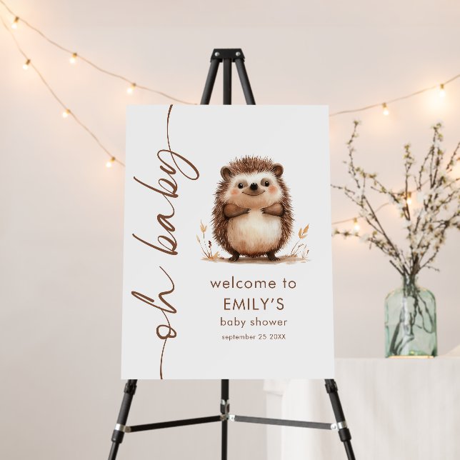 Hedgehog Oh Baby Script Welcome Baby Shower Foam Board (In Situ (Stand))