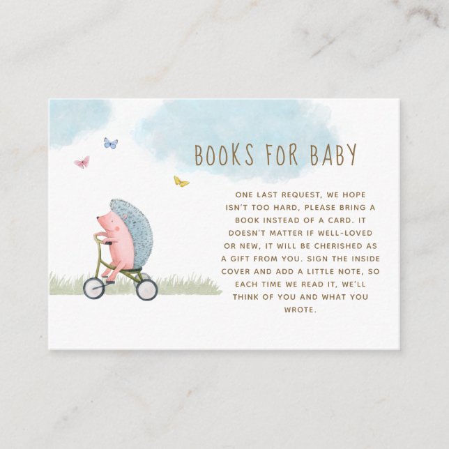 Hedgehog on Bicycle Books for Baby Enclosure Card (Front)