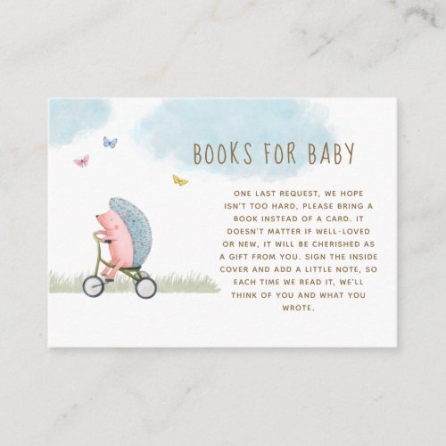 Hedgehog on Bicycle Books for Baby Enclosure Card